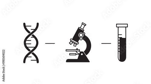 DNA helix microscope and test tube science icons