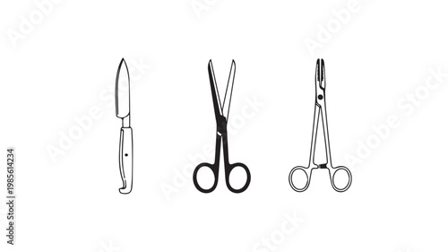 Medical surgical tools and equipment illustration