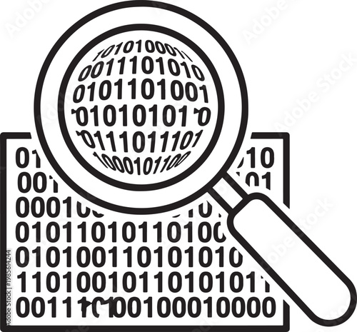 Magnifying glass over binary code on document  data analysis concept