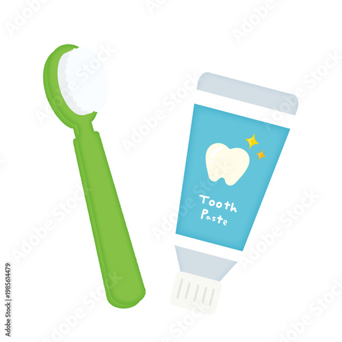 歯ブラシと歯磨き粉のイラスト/Illustration of a toothbrush and toothpaste
