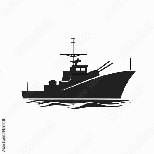 High contrast military vessel artwork isolated on a white background.