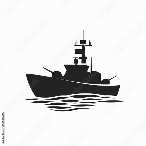 High contrast military vessel artwork isolated on a white background.
