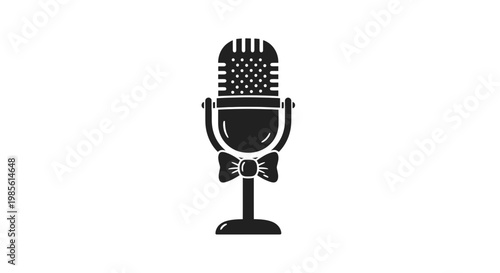 Vintage Microphone with Bow Tie Illustration.
