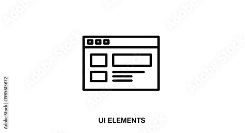 Web UI Elements Icon: Browser Window with Layout Blocks and Text Lines