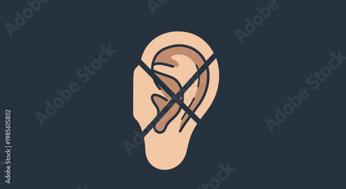 No Sound Symbol Over Ear, Mute Icon, Silence Concept, Hearing Protection