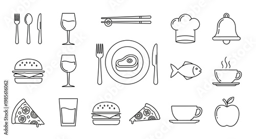 Food and Drink Icons: Restaurant, Cafe, Fast Food, Fine Dining, and Beverage Icons