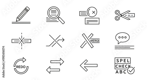 Set of Line Icons for Editing, Writing, and Proofreading Tools