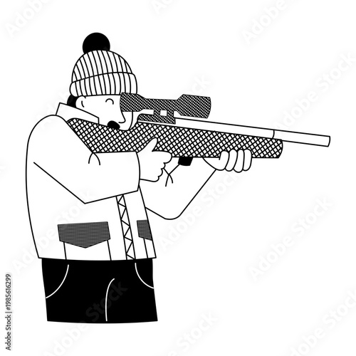 Sketchy style illustration showing a rifle shooting game 
