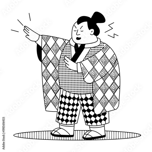 Hand drawn style illustration showing japanese sumo wrestler 
