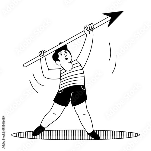 A doodle style illustration showing a javelin thrower 

