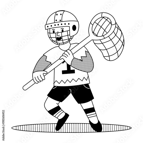 Hand drawn style illustration showing a lacrosse player
