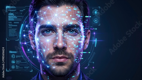 Digital rendering visualizes the complex neural network connections overlaying a man's face.