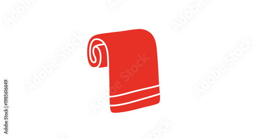 Red Towel Rolled Up with Stripes.