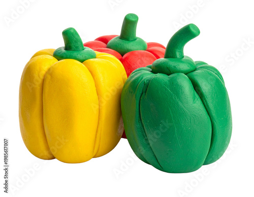 3d play doh yellow, green and green peppers isolated on transparent background