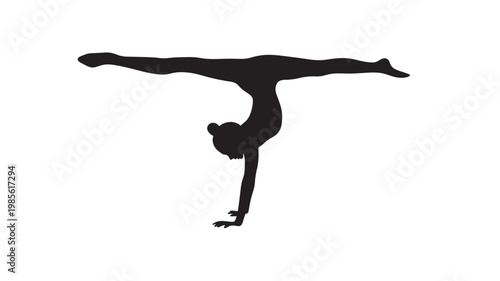 Handstand gymnast silhouette performing acrobatic pose on a clean white background featuring acrobatics, balance, flexibility with athletic and