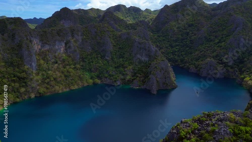 Barracuda Lake limestone Coron, Palawan, Philippines. Magic aerial view drone