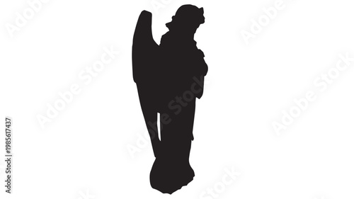 Silhouette of a man holding a rifle over his shoulder in a bold black flat style on white background