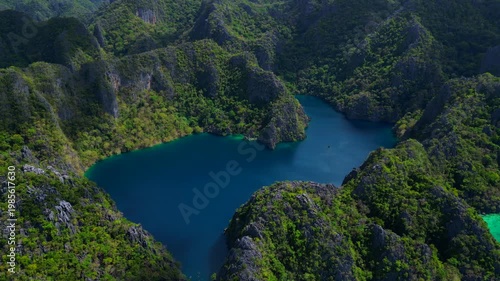 Barracuda Lake limestone Coron, Palawan, Philippines. Perfect aerial view drone