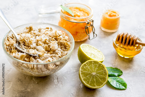 organic citrus scrub homemade on gray background