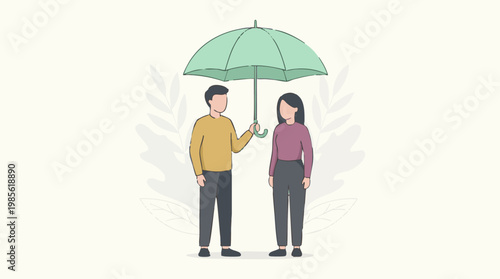 Man holding umbrella for woman, symbolizing protection and care