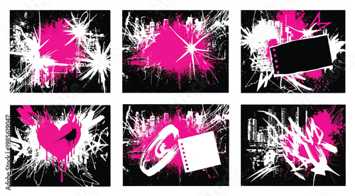 Graffitistyle urban abstract designs with pink and white splashes