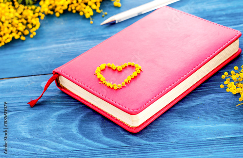 concept gift flowers on wooden table mock up