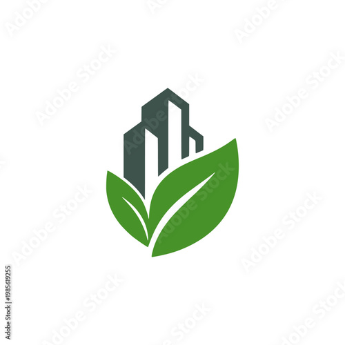 urban farming building leaf eco nature logo flat color vector illustration template design