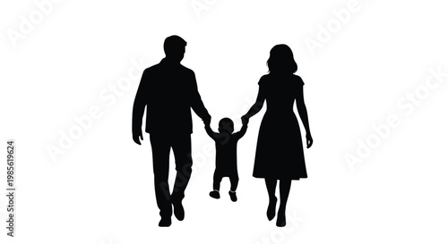Silhouette of a happy family holding hands together outdoors during daytime, representing love and unity