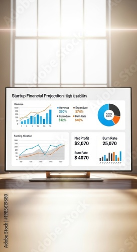 Startup financial projections for high usability in business analysis modern office infographic display professional environment
