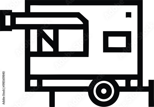 Minimalist outline illustration of a portable mobile home or travel trailer perfect for camping and road trips