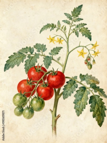 Tomato Plant Botanical Illustration