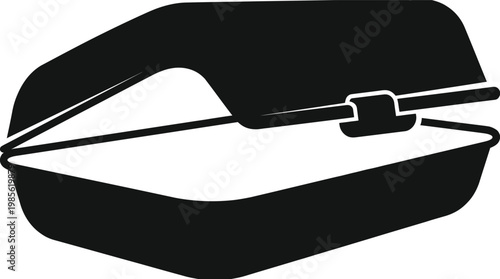 Black food container with lid closed for take away meal packaging box isolated on transparent background.