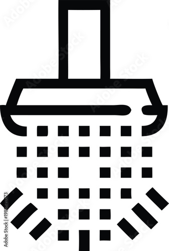 Minimalist pictogram illustrating a shower head dispersing water for hygiene related topics