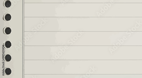 Notebook paper background with lined texture and spiral binding holes, realistic stationery template