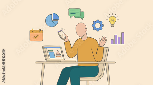 Modern person efficiently managing business tasks, ideas, and communication