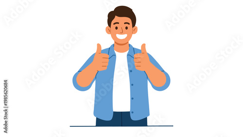 Cartoon character giving double thumbs up gesture approval positivity encouragement vector illustration design