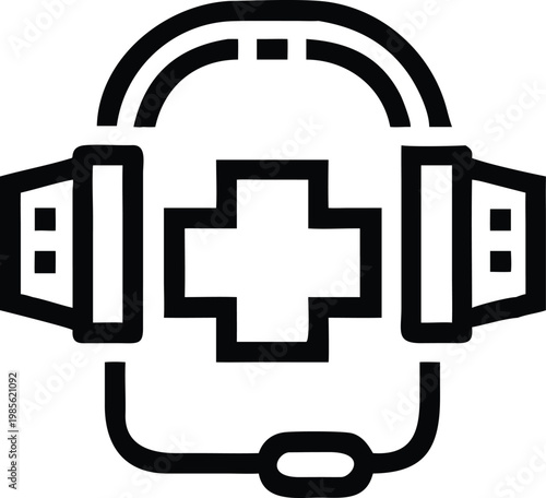 Medical headphones with cross symbol represent healthcare communication and virtual patient support services
