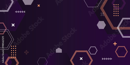 Purple geometric shapes float in abstract digital space
