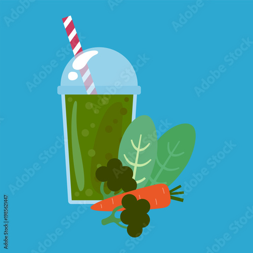 Balanced Vegan Diet and Sustainable Lifestyle. Green vegetable juice. Spinach smoothie. Healthy food concept