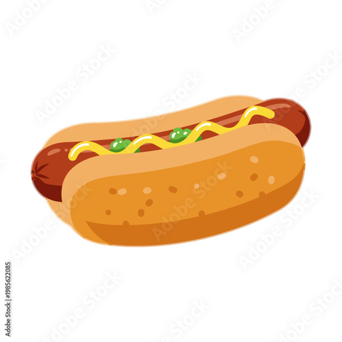 delicious classic hot dog with mustard and relish vector illustration
