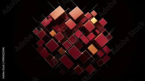 Wallpaper Mural Abstract Red and Gold Cubes Forming a Sphere on a Dark Background. Torontodigital.ca