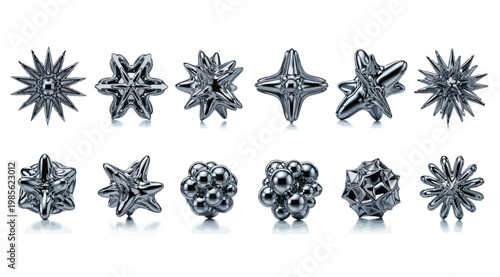 Collection of 3d metallic abstract geometric shapes