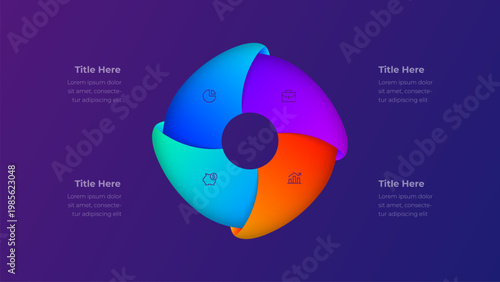 Four Segment Circular Infographic Template with Gradient Loop Design on Purple Background