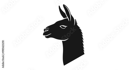 Black Silhouette of Llama Head Illustration.