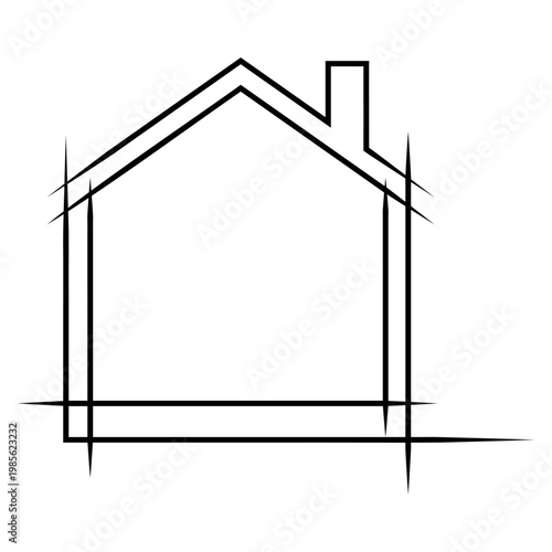 Stylized house silhouette, bold linework, architectural geometry, blueprint illustration