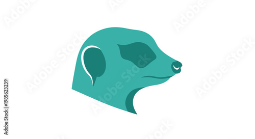 Teal Dog Head Illustration Side View.