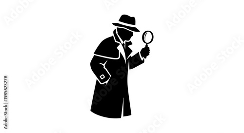 Detective with Magnifying Glass Silhouette.
