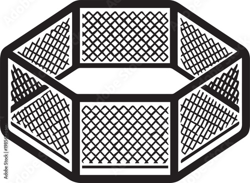 An elevated view depicts a detailed cage, a symbol of sport. An abstract, black-and-white image of a polygonal MMA cage, devoid of color, invites interpretations of strength. 