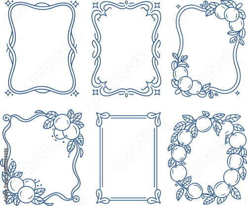 Floral decorative frames set with elegant vintage borders, ornamental shapes for labels vector illustration collection