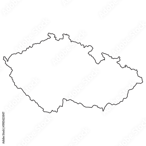 Black outline map Czech Republic geographic border silhouette illustration